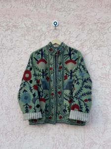 Maaunique Hand Embroidered Breathable Cotton <b>Velvet</b> Floral Bomber Suzani Eco-Friendly Festival Winter Unisex <b>Jacket</b> O-Neck Full - Product Image 6