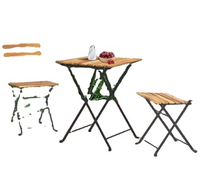 Ensemble de meubles de jardin pliables en bois massif imperméable moderne, tables et chaises de bistrot d'extérieur, restaurant, hôtel, entrée - Product Image 3