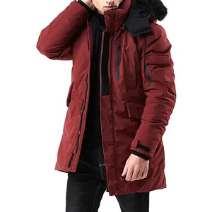 Men's Warm Windproof Parka Jacket Winter Outwear Hooded Coat with Detachable Hood Fur Trim Parkas