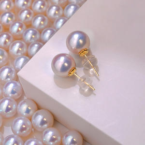 Boucles d'oreilles en perles d'eau de mer naturelles Akoya japonaises 6-9 mm Or 18 carats Lumière extrêmement intense Grade céleste pour filles - Product Image 3