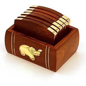 Ensemble de sous-verres en bois et en laiton pour la décoration de table de bureau, articles anciens, sous-verres élégants et fonctionnels, décoration pour la maison et le bureau - Product Image 1