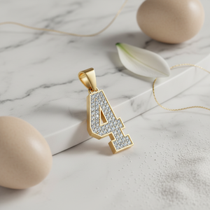 Diamtrendz Lucky Number 4 Hiphop Rhodium Plated 925 Silver Zircon <b>Pendant</b> Chain with 10K/14K/18K <b>Solid</b> <b>Gold</b> Options - Product Image 1