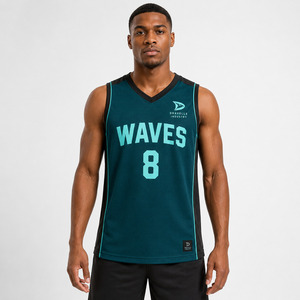 DRAVELLE INDUSTRY Maillot de basket-ball pour homme sans manches, col rond, sublimé, évacuant l'humidité, 100% polyester, coupe athlétique, RIVES 8 - Product Image 3