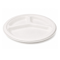 Assiette ronde jetable en bagasse de canne à sucre de 9 pouces, 3 compartiments, pour traiteur, plats à emporter, mariage, fête, légère