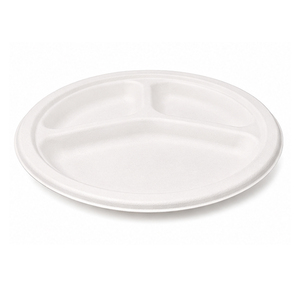 Bandeja Redonda Desechable de 9 Pulgadas con 3 Compartimentos de Bagazo de Caña de Azúcar para Catering, Comida para Llevar, Bodas y Fiestas, Ligera - Product Image 2
