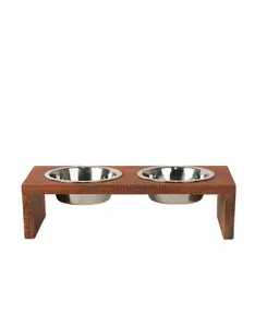 나무 스탠드 애완 동물 그릇 항목 방법 사용 스틸 컵 자연 페인트 완료 스탠드 표준 크기 인도 공급 최고의 품질 애완 동물 그릇