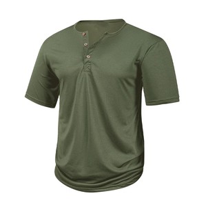 T-shirt Henley à manches courtes bleu marine pour homme, coupe classique, tricoté, couleur unie, col rond, design décontracté, dernière collection 2026, OEM ODM - Product Image 2