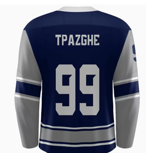 Maillot de hockey sur glace personnalisé pour hommes, manches longues, rayures bleu marine et vert, polyester respirant, col rond, uniforme adulte - Product Image 2