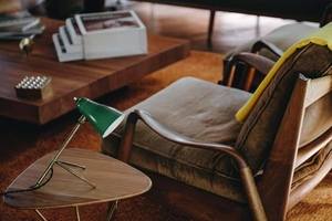 Creative Design Midcentury modern brass and oak <b>side</b> <b>table</b> luxury tripod accent <b>table</b> handmade wooden top designer end <b>table</b> - Product Image 6