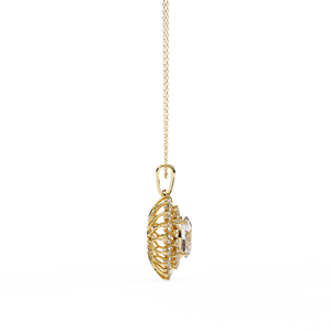 Pendentif floral de luxe pour femme en or jaune 10K 14K 18K avec diamant de laboratoire taillé en centre et double halo soleil, bijou élégant - Product Image 3