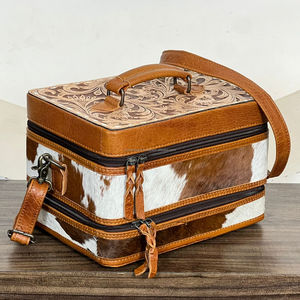 Nouveau gros usiné à la main en cuir de vache Double Decker étuis à bijoux pour femmes bandoulière sangle voyage bijoux stockage organisateur boîte - Product Image 3