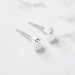 Elevated Minimalist Rainbow Moonstone <b>Stud</b> Earrings Brass Gemstone Silver Finish Ear <b>Studs</b> Wholesale 2026 Handmade Wearable Art - Product Image 1