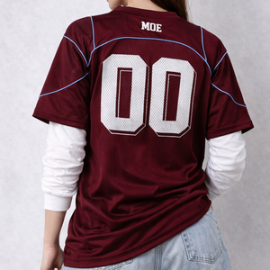 Maillot de football américain tendance 2026 personnalisé pour femme en maille, uniforme d'équipe en polyester à col en V avec passepoil contrastant, fabricant OEM en gros - Product Image 4