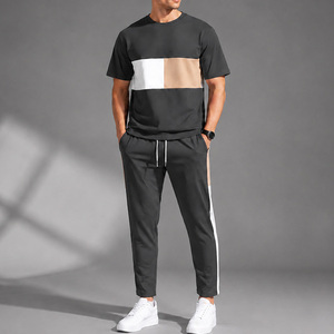 Conjunto Deportivo Ligero para Hombre con Bloques de Color y Estampado, Camiseta de Manga Corta y Pantalones, Cuello Redondo, Transpirable, Informal, de Algodón para Verano - Product Image 4