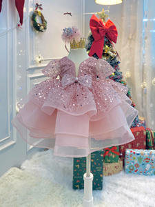 Oem/ODM hồng nhiều màu sắc giản dị công chúa ăn mặc sequin vải Halter 1-year-Old cô gái không tay maxi shortsleeve bán buôn - Product Image 3