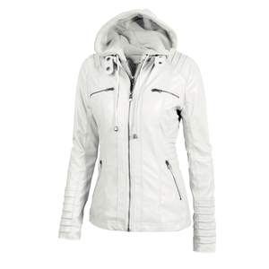 Blouson de moto en cuir PU imperméable uni pour femme grande taille 7XL avec casque de moto amovible, style décontracté punk - Product Image 3