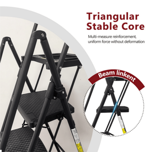 Escalera de Acero Plegable de 5 Peldaños con Pedales Anchos Antideslizantes y Pasamanos Prácticos, Bandeja para Herramientas Ligera - Product Image 5