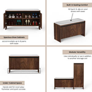 Meuble à chaussures moderne en bois Mavis avec siège rembourré, armoire de rangement pour chaussures, organisateur de pantoufles et de chaussures pour salon et usage domestique - Product Image 6