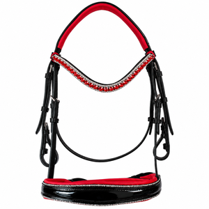 Brida de Doma Premium de Cuero Charol Negro con Frontal de Cristal Rojo y Narquera Acolchada Tallas Full/Cob - Product Image 1