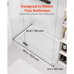 Piatto Doccia Rettangolare in Acrilico PVC Bianco 60"L X 30"W con Superficie Antiscivolo per Uso Interno - Product Image 2