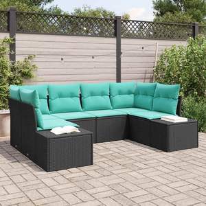 Ensemble de canapés de jardin en polyrotin noir et turquoise, 6 pièces - Product Image 1