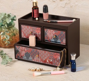 Wooden Three-Layer <b>Storage</b> Box Rectangular Multifunctional <b>Drawer</b> <b>Organizer</b> With Floral Pattern Standing Type Office Desk Use - Product Image 5