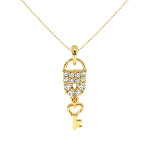 Pendentif Cadenas en Moissanite Plaqué Or avec Breloque Clé Cœur, Sertissage Pavé, Coupe Ronde Brillante, Bijou de Luxe Unisexe - Product Image 2