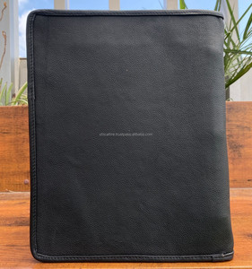 Portefeuille personnalisé vintage en cuir repoussé à la main motif à carreaux classeur à 3 anneaux et fermeture éclair organisateur de documents en cuir véritable A4 - Product Image 5