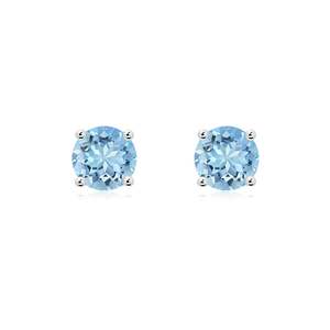 Pendientes de Oro Sólido de 14kt con Aguamarina Azul Redonda, Engaste de Garras, para Compromiso, Pendientes Finos de Lujo para Mujer, Piedra de Nacimiento de Marzo - Product Image 1