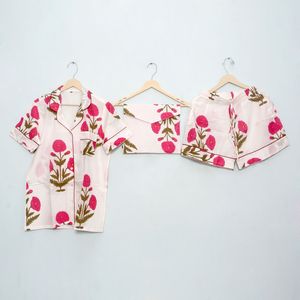 ชุดนอนผ้าฝ้ายหรูหราสำหรับผู้หญิง สไตล์โรแมนติก ใส่ได้ทุกฤดูใบไม้ผลิ ฤดูร้อน ฤดูใบไม้ร่วง ระบายอากาศได้ดี แห้งเร็ว เบาสบาย คอวี แขนสั้น เอวสูง - Product Image 1