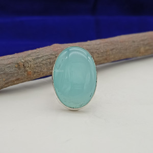 แหวนเงินแท้ 925 ประดับพลอยอควาคาลซีโดนีทรงรี ดีไซน์โบฮีเมียน ทำมือ งานออกแบบเฉพาะตัว สำหรับผู้หญิง สวมใส่ในงานปาร์ตี้ ของขวัญวันเกิด - Product Image 2