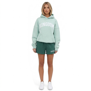 Custom Logo Color 2 Piece <b>Set</b> Women Hoodie Pullover Full Short <b>Set</b> Two Piece Shorts Hoodie Sweat Short <b>Set</b> for Women - Product Image 2