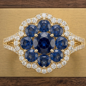 Blue Sapphire Diamond Halo <b>Ring</b> <b>Gold</b> Color Fashion Jewelry Floral Cluster Band for Women - Product Image 1