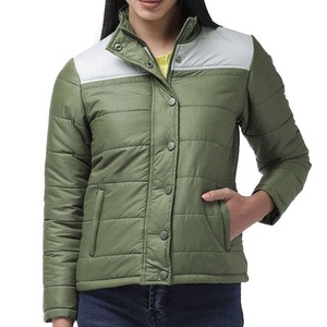 Green Quilted Women's <b>Jacket</b> With Stand Collar Full Sleeve Button Closure Autumn Wear - Product Image 5