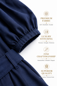 Robe longue bohème premium en coton et lin pour femme, écologique, respirante, bleu marine, été, col en V flatteur, taille à nouer - Product Image 6