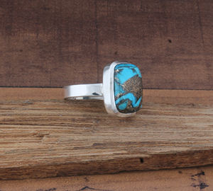 Anillo de Plata de Ley con Turquesa Azul Natural en Forma de Cojín, Joyería de Moda Boho Hecha a Mano, Precio de Fábrica, Regalo para - Product Image 3