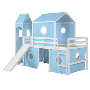 Cama alta individual con tienda de campaña rosa y tobogán azul, cama infantil con características únicas (SKU ANTIGUO WF532001AAC) - Product Image 4
