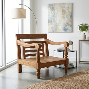 Modern Classic Solid <b>Wood</b> Armchair Elegant Slatted Back Single Wooden <b>Sofa</b> Furniture For Rustic Home Setup Art Design Pure Art - Product Image 2