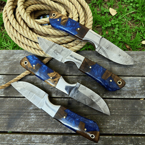 Cuchillo de caza y camping hecho a mano, estilo vaquero, con hoja fija de acero raspado de punta recta, con empuñaduras de resina acrílica - Product Image 3