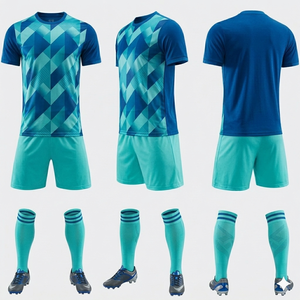 Conjunto de Camiseta de Fútbol para Hombre, Azul con Estampado Geométrico, Manga Corta, Poliéster que Absorbe la Humedad, Cuello Redondo, Ajuste Atlético para Todas las Temporadas - Product Image 1