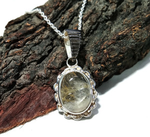 Natural Golden Rutilated Quartz Pendant, 925 Sterling <b>Silver</b> Gemstone <b>Necklace</b> with Chain Handmade Statement Jewelry Gift - Product Image 4