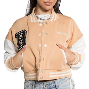 Women Varsity Crop Top <b>Jackets</b> Custom Design <b>Cropped</b> Varsity <b>Jacket</b> Leather Sleeves For Women With Letter Chenille Patch - Product Image 2