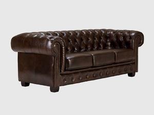 Classic Chesterfield Genuine Leather Three Seater <b>Sofa</b> Deep Button Tufted Rolled Arms Vintage Living Room Furniture <b>Wood</b> <b>Frame</b> - Product Image 1