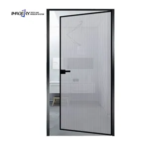 Imágenes al por mayor puerta abatible de aluminio de entrada principal de vidrio interior de Marco extremadamente estrecho para dormitorio