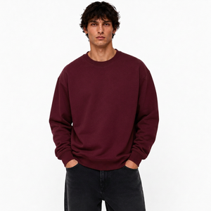 Sudadera de hombre de marca privada, de algodón y felpa, con cuello redondo, teñido en prenda, textura, logotipo personalizado bordado y ribete acanalado. - Product Image 1