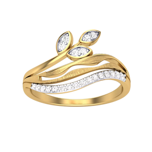 แหวนดีไซน์ใหม่ลายใบไม้สีทองประดับเพชร CZ ระยิบระยับ เหมาะสำหรับงานปาร์ตี้และงานแต่งงาน - Product Image 6