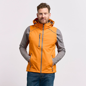 Chalecos Softshell Personalizados de Color Naranja para Hombre, Ropa Casual, con Cierre, Sin Mangas, Transpirables, con Capucha - Product Image 3