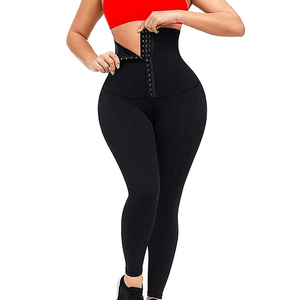 Run Apparel's High Waist Full Length Solid Black Yoga <b>Leggings</b> <b>With</b> <b>Pockets</b> Seamless Elastic Waist Four-Way Stretch Yoga <b>Legging</b> - Product Image 3