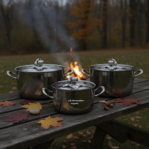 Ensemble de casseroles en acier inoxydable martelé à la main, design européen haut de gamme, avec boutons de couvercle décoratifs en forme de citrouille, ustensiles de cuisine écologiques - Product Image 2