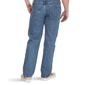 Jean en denim uni délavé à l'acide pour homme, respirant, en coton tricoté, avec braguette boutonnée ajustable - Product Image 2